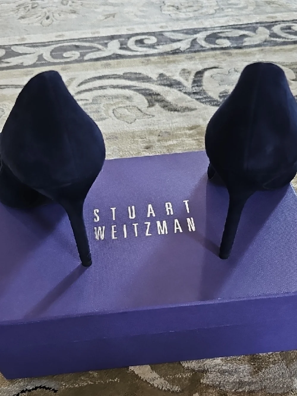 Stuart Weitzman Navy Suede Pointed-Toe Stiletto Pumps - Picture 5 of 8